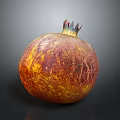 Ripe Pomegranate With Vibrant Red Yellow Textured Skin And Distinctive Crown Top On Dark Background