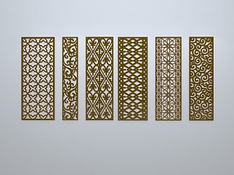 Chinese-style window grilles silhouette pane window sill border openwork window 3d model