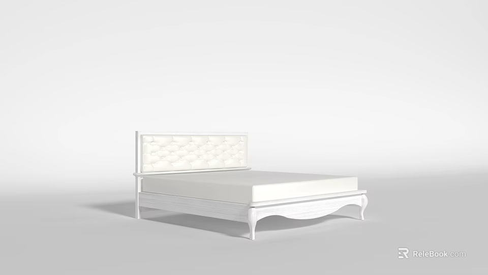 Modern Double Bed With White Frame And Tufted Upholstered Headboard Design 3d model 
