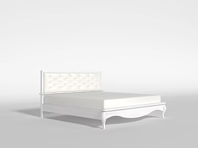 Modern Double Bed With White Frame And Tufted Upholstered Headboard Design 3d model