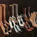Fashionable Women's Shoes Collection Featuring Boots High Heels And Various Styles Colors