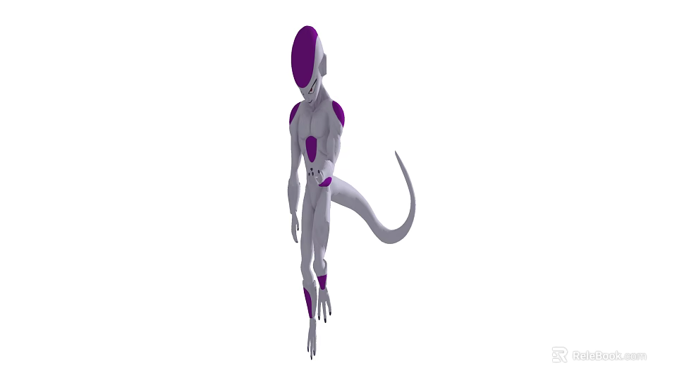 Mysterious Game Movie Character with Purple White Body Long Tail and Slender Limbs 3d model 