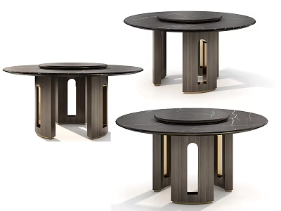 Elegant Modern Round Dining Tables With Marble Tabletop Wooden Legs And Geometric Cutout Design 3d model