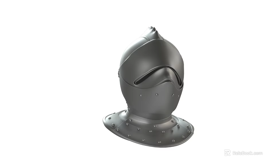 Medieval Knight Helmet with Pointed Top Metallic Finish Face Mask and Riveted Neck Guard 3d model 