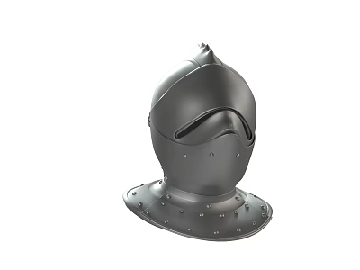 Medieval Knight Helmet with Pointed Top Metallic Finish Face Mask and Riveted Neck Guard 3d model