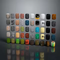 Various Colored Textured Material Samples Arranged in Rows on Dark Reflective Surface