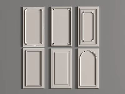 White Cabinet Doors With Various Decorative Trim And Arched Rectangular Shapes 3d model