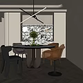 Modern Restaurant Interior Design With Round Dining Table Stylish Chairs And Pendant Light 3d model