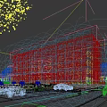 Aerial Planning Featuring Modern Office Building Glass Curtain Wall Greenery and Parking Layout