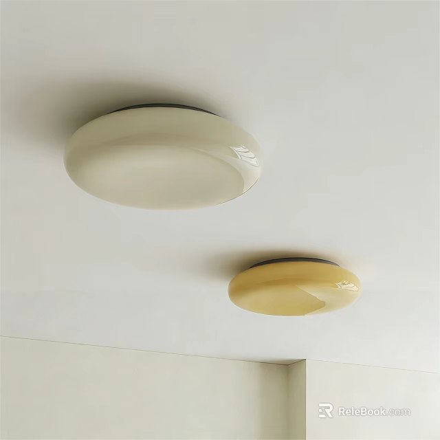Two Modern Ceiling Lights in White and Cream Color Mounted on Ceiling 3d model
