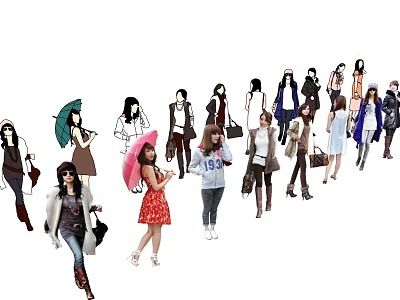 Women in Diverse Stylish Outfits and Various Casual Poses Showing Different Looks 3d model