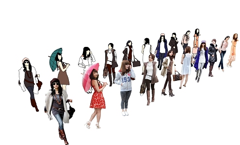 Modern beauty characters crowd 3d model