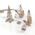 Wooden Crane Equipment Models With Hanging Boxes On White Background