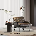 Leather Single Sofa In Modern Living Room With Round Side Table And Floor Lamp