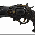 Ornate Black and Gold Revolver With Intricate Patterns and Steampunk Design Elements
