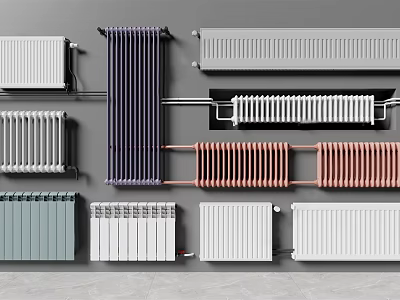 Various Styles Of Wall Mounted Radiators In Different Colors For Home Heating 3d model