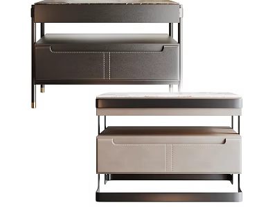 Modern Bedside Tables With Leather Drawers And Metal Frame In Gray Tones 3d model