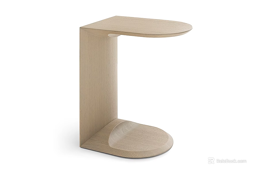 Modern Light Wood Side Table With Curved Top And Arched Base Design 3d model 