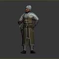 Medieval Warrior in White Turban and Plate Armor With Dagger and Creature Pattern Base