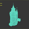 Detailed Medieval Castle Architecture With Stone Towers And Green Copper Spires
