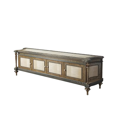 Antique Style TV Stand With Ornate Carvings Decorative Legs And Cabinet Doors 3d model