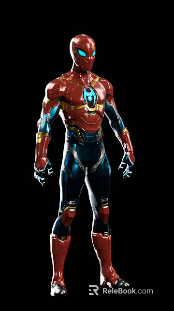 High Tech Armored Character With Red Blue And Gold Advanced Armor And Chest Emblem 3d model 