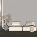 Modern double sofa coffee table combination 3d model