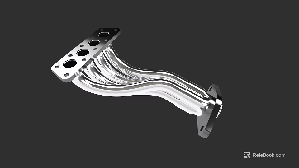 Automotive Exhaust Manifold with Curved Metal Pipes and Engine Mounting Holes 3d model 