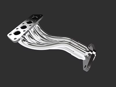 Automotive Exhaust Manifold with Curved Metal Pipes and Engine Mounting Holes 3d model