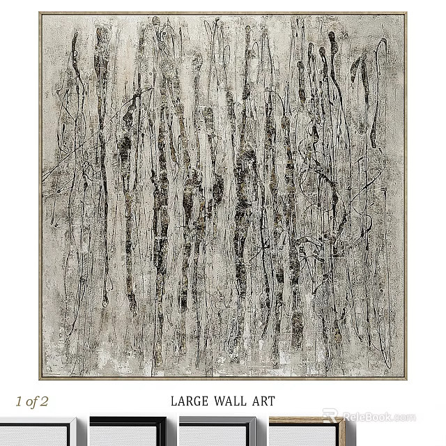 Modern Abstract Painting With Vertical Lines And Gray Black White Textured Tones 3d model 