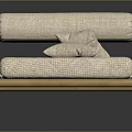 Minimalist Wooden Frame Daybed With Beige Fabric Cushion And Two Small Pillows