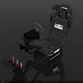 Black Racing Style Single Sofa With Steering Wheel Pedals VEC And PLAYER ONE Logos 3d model