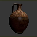 Traditional Ceramic Vessel with Hand-Painted Figures and Ornate Reddish Brown Finish