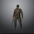 Male Character In Military Style Outfit Holding Rifle Standing On Gray Background