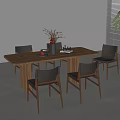 Modern Dining Table and Chair Combination Single Chair Long Table Vase Book Green Plant Rectangular 3d model
