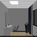 Contemporary Workspace With Long Desk Multiple Monitors Black Chairs White Walls And Glass Partition