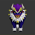 Colorful Bull 3D Model With White Horns Purple Head Blue Fluffy Fur And Yellow Decorations