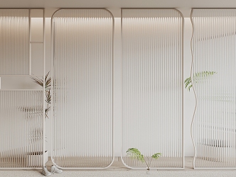 Cream wind glass partition 3d model