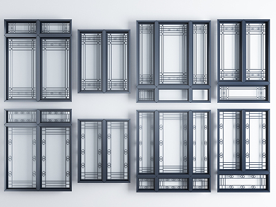 New Chinese style window frame combination model