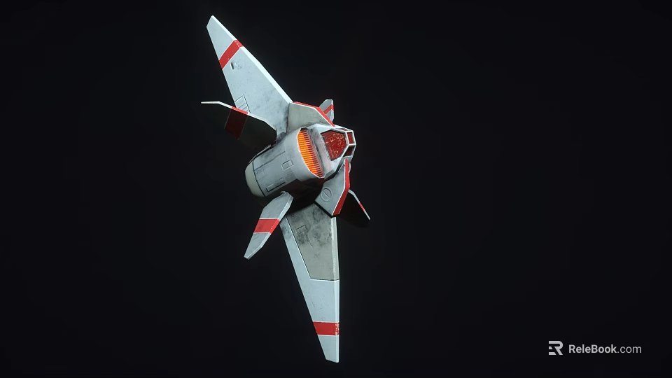 Sleek Modern Aircraft With Red And White Striped Wings And Orange Cockpit Design 3d model 