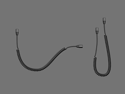 Coiled Electrical Cables With Plug Connectors And Flexible Spiral Design 3d model