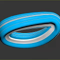 Cartoon Scene With Blue Glossy Curved Layered Structure And Shiny Elements