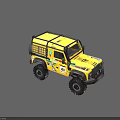 Yellow Custom Off Road Vehicle With Roof Rack Decals And Large Off Road Tires