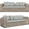 Outdoor Rattan Sofa With Sleek Natural Woven Design And Gray Cushions