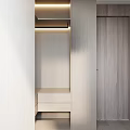 Modern Walk in Closet With White Cabinets And Warm Lighting