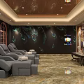 Luxury SPA Sauna Interior With Grey Massage Chairs Peacock Feather Wall And Marble Floor