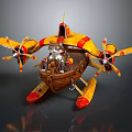 Water Vehicle With Yellow Red Design Wooden Hull Airplane Wings And Propellers