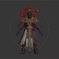 Man Wearing Ornate Armor With Blue Skin Helmet Decorative Sword And Robe