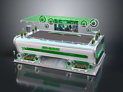 Modern Futuristic Building with Green Roof Glass Structure Plant Decorations and Streamlined Design 3d model