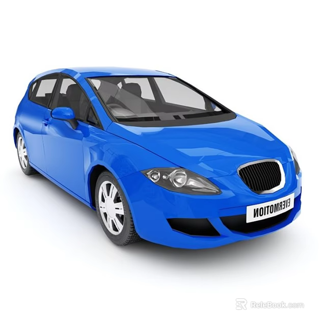 Blue Hatchback Car With Sleek Front Design Headlights And Alloy Wheels 3d model 